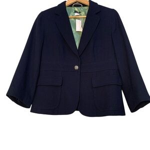 NEW J. Crew Navy Blue Women's 100% Wool Blazer Rhinestone Button Office 12